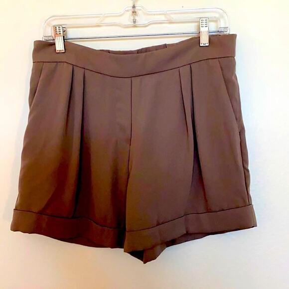 Mango Pants - Mango Suit Pleared Cuffed Elastic Waist Shorts Tan S